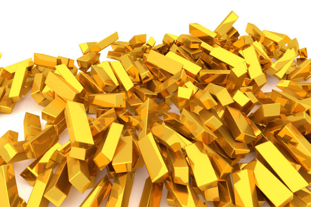 istock Bunch or pile of gold bars or brick, modern style background or texture. Floating, repeat, surface & concept. 967313058