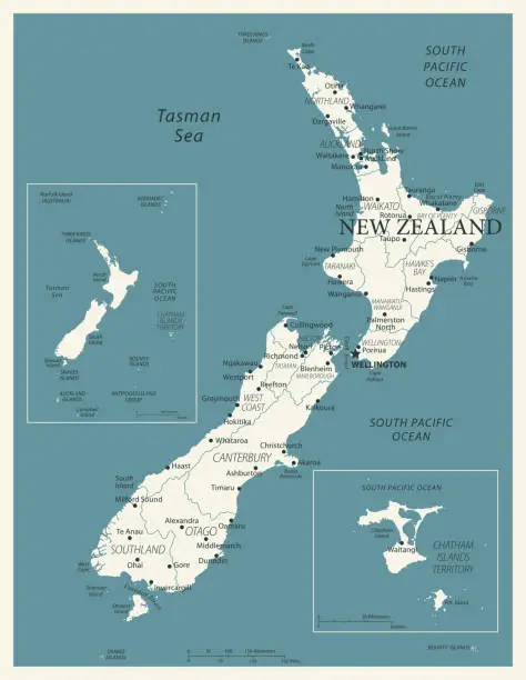 Vector illustration of 24 - New Zealand - Vintage Murena Isolated 10