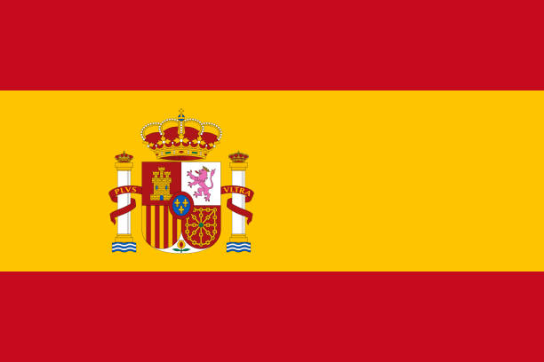 vektor-flagge von spanien. verhältnis 2:3. spanische nationalflagge bicolor. rojigualda. - european community government flag sign stock-grafiken, -clipart, -cartoons und -symbole