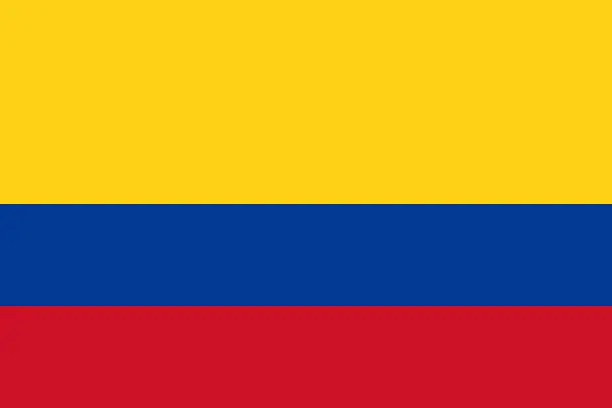 Vector illustration of Vector flag of Colombia. Proportion 2:3. Colombian national tricolor flag. Tricolor.