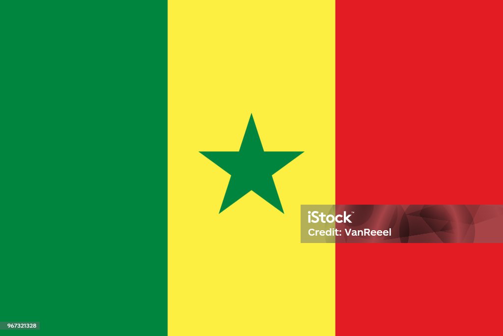 Векторный флаг Сенегала. Пропорция 2:3. Сенегальский национальный трехцветный флаг. Триколор. - Векторная графика Сенегал роялти-фри