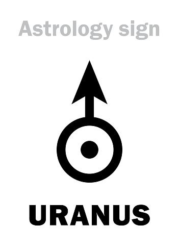 Astrology Alphabet: URANUS, higher global planet. Hieroglyphics character sign (modern astronomical variation symbol).