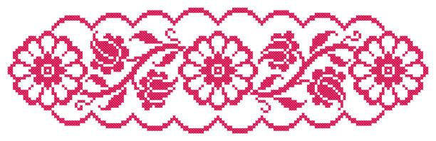 illustrazioni stock, clip art, cartoni animati e icone di tendenza di ricamato bene come vecchio fatto a mano cross-stitch etnico ucraina modello - needlecraft product embroidery cross stitch flower