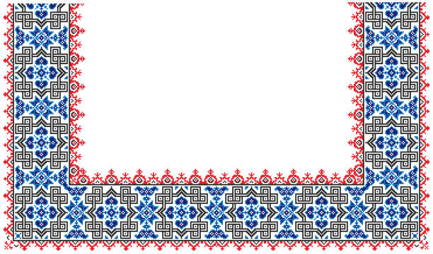 illustrazioni stock, clip art, cartoni animati e icone di tendenza di ricamato bene come vecchio fatto a mano cross-stitch etnico ucraina modello - needlecraft product embroidery cross stitch flower