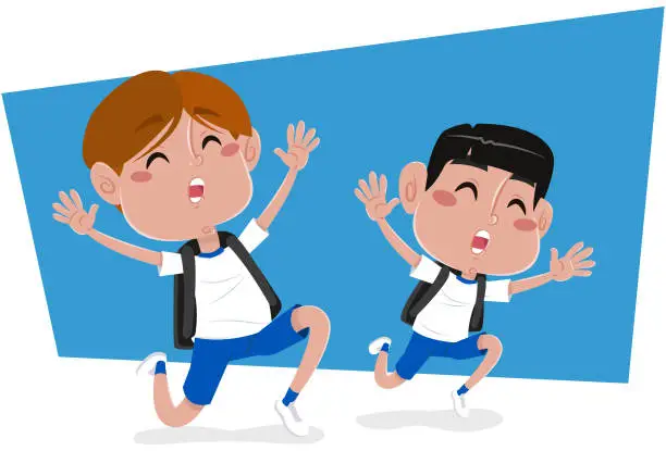 Vector illustration of Boys on school holidays to have fun