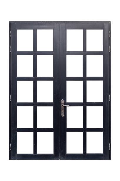 istock Black metal door isolated on white background 967357034