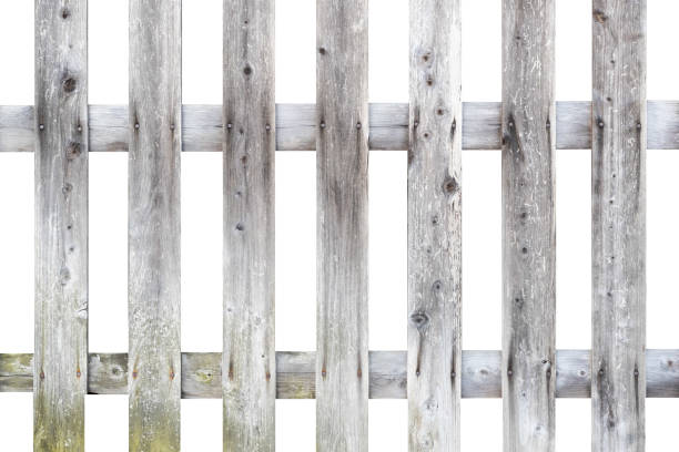 istock Old white wood fence isolated on white background 967360510