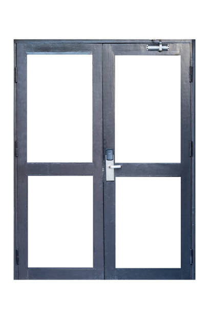 istock Black metal door isolated on white background 967362968