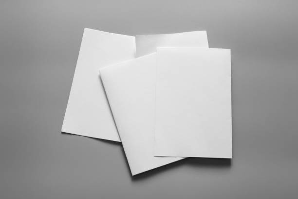 istock Blank portrait mock-up paper. brochure magazine isolated on gray, changeable background / white paper isolated on gray 967365580