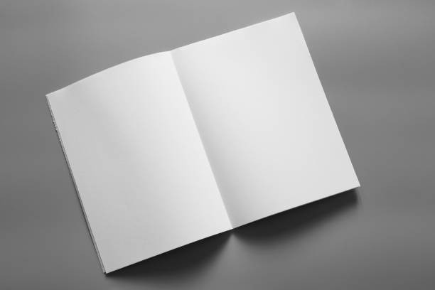 istock Blank portrait mock-up paper. brochure magazine isolated on gray, changeable background / white paper isolated on gray 967367972
