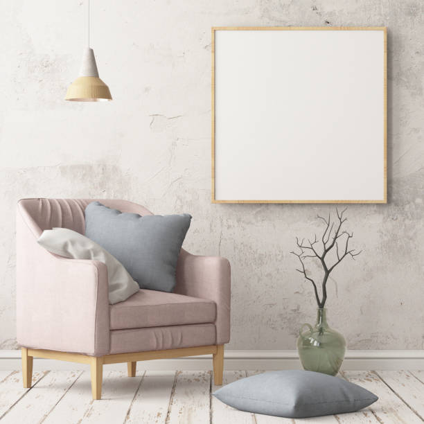 istock Interior in lag style with an armchair. Scandinavian style. 3D rendering 967372710