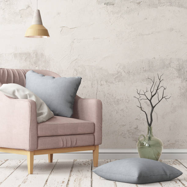istock Interior in lag style with an armchair. Scandinavian style. 3D rendering 967372712