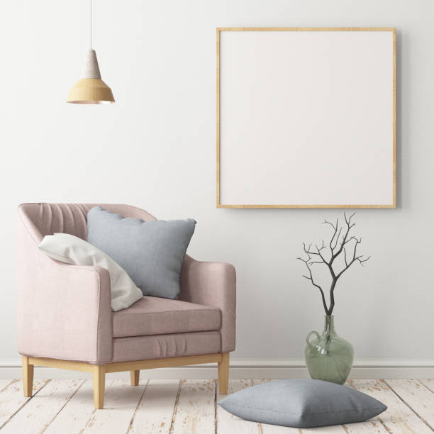 istock Interior in lag style with an armchair. Scandinavian style. 3D rendering 967372810