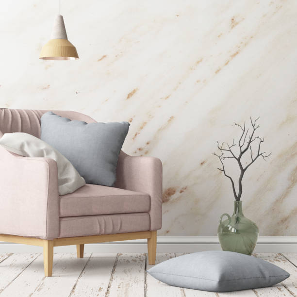 istock Interior with armchair on a background of a marble wall 967372930