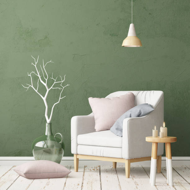 istock Interior with armchair on a background of a marble wall 967373040