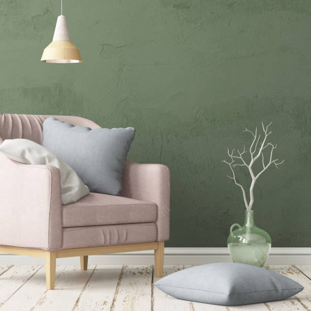 istock Interior with armchair on a background of a marble wall 967373134