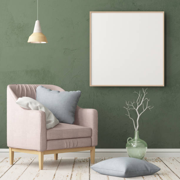 istock Interior in lag style with an armchair. Scandinavian style. 3D rendering 967373172