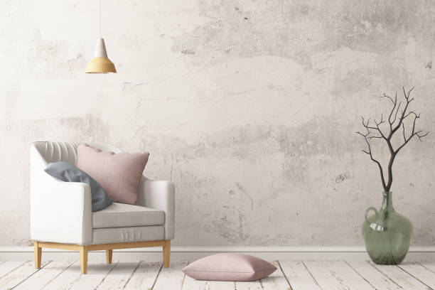 istock Interior with armchair on a background of a marble wall 967373204