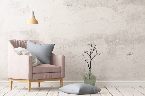 istock Interior with armchair on a background of a marble wall 967373224