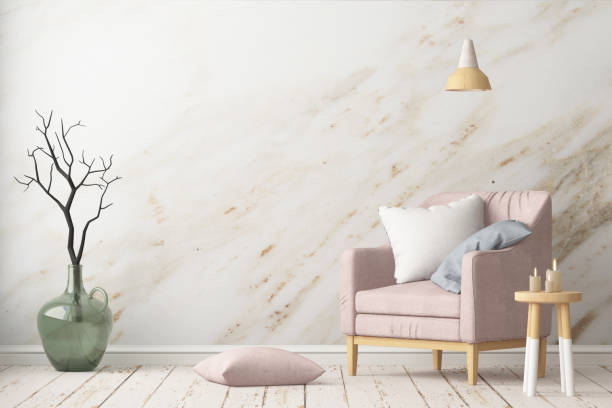 istock Interior with armchair on a background of a marble wall 967373244