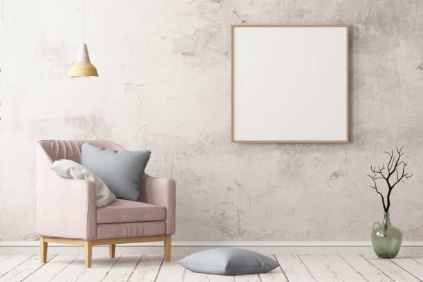 istock Interior in lag style with an armchair. Scandinavian style. 3D rendering 967373284