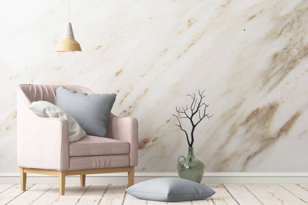 istock Interior with armchair on a background of a marble wall 967373294