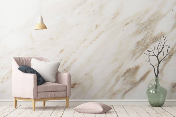 istock Interior with armchair on a background of a marble wall 967373330