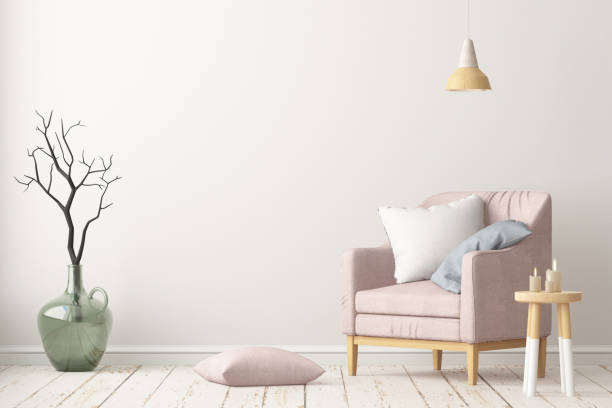 istock Interior with armchair on a background of a marble wall 967373406