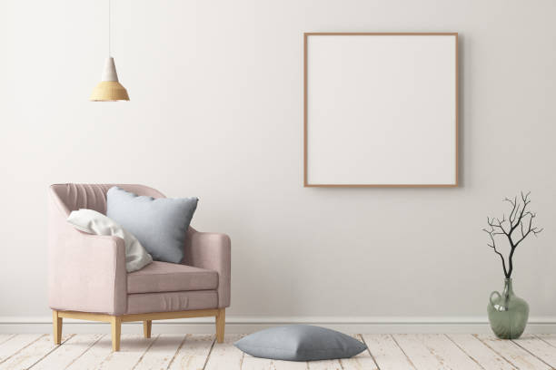 istock Interior in lag style with an armchair. Scandinavian style. 3D rendering 967373452