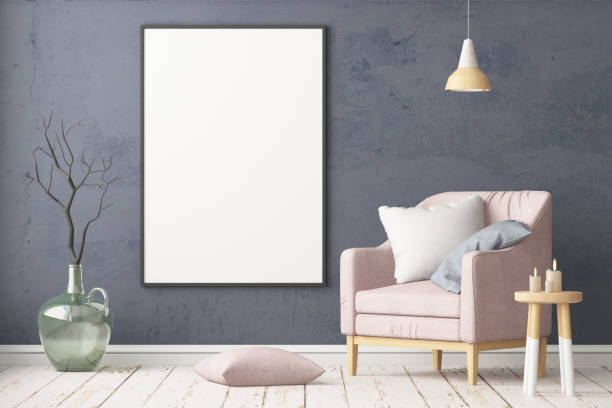 istock Interior in lag style with an armchair. Scandinavian style. 3D rendering 967373590
