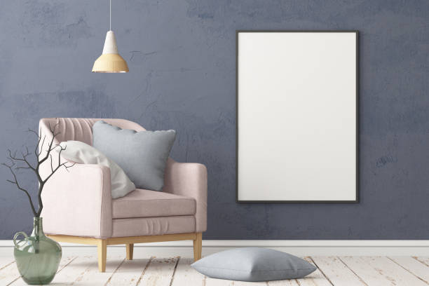 istock Interior in lag style with an armchair. Scandinavian style. 3D rendering 967373748