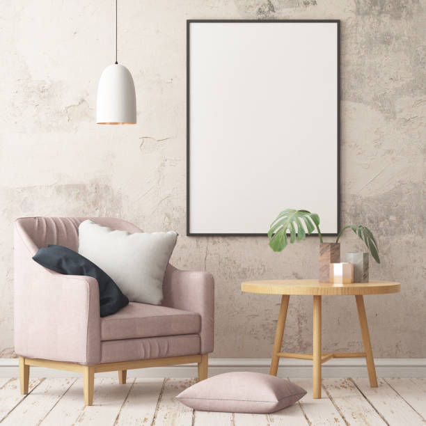istock Interior in lag style with an armchair. Scandinavian style. 3D rendering 967373814