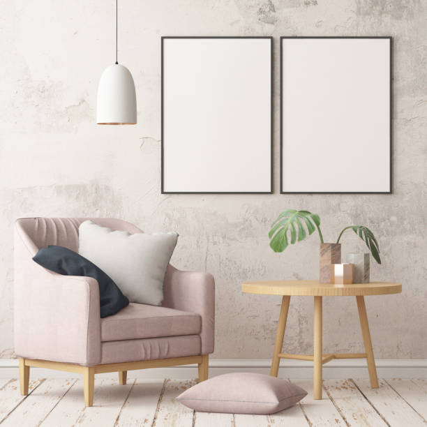 istock Interior in lag style with an armchair. Scandinavian style. 3D rendering 967373850