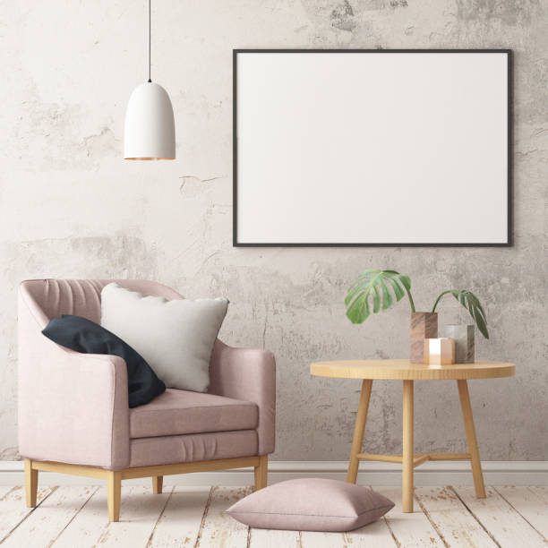 istock Interior in lag style with an armchair. Scandinavian style. 3D rendering 967373860