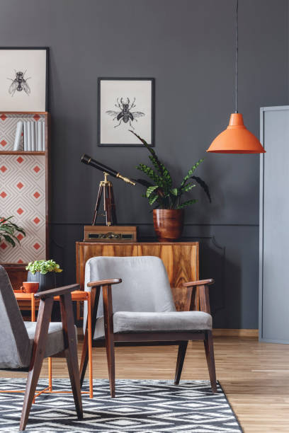 istock Retro grey living room interior 967374540