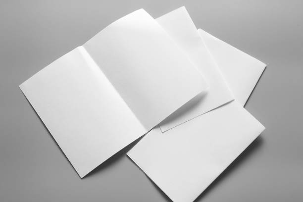 istock Blank portrait mock-up paper. brochure magazine isolated on gray, changeable background / white paper isolated on gray 967377280