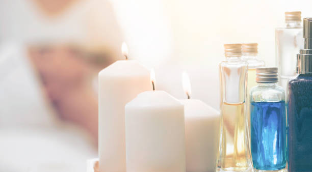 istock Spa treatment set on table with spa backgrounds. 967439524