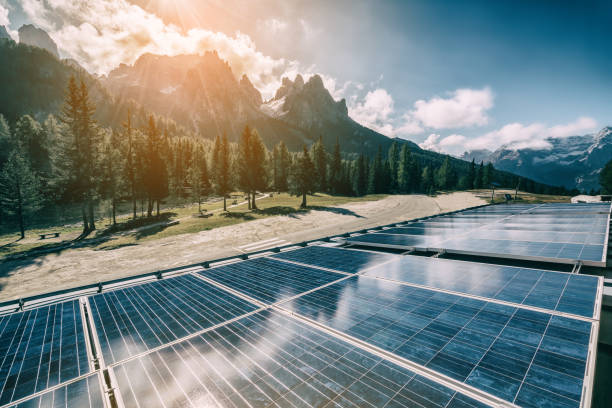 istock Solar cell panel in country mountain landscape. 967444450