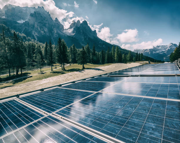istock Solar cell panel in country mountain landscape. 967444458