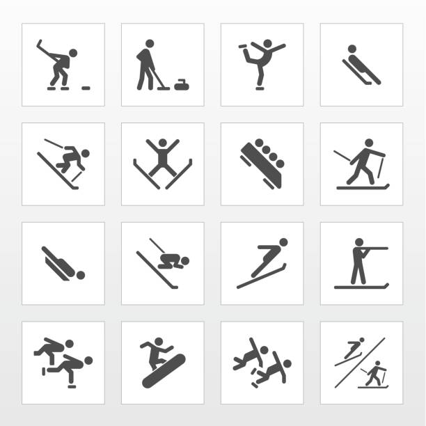 winter sport symbole - nordische kombination stock-grafiken, -clipart, -cartoons und -symbole