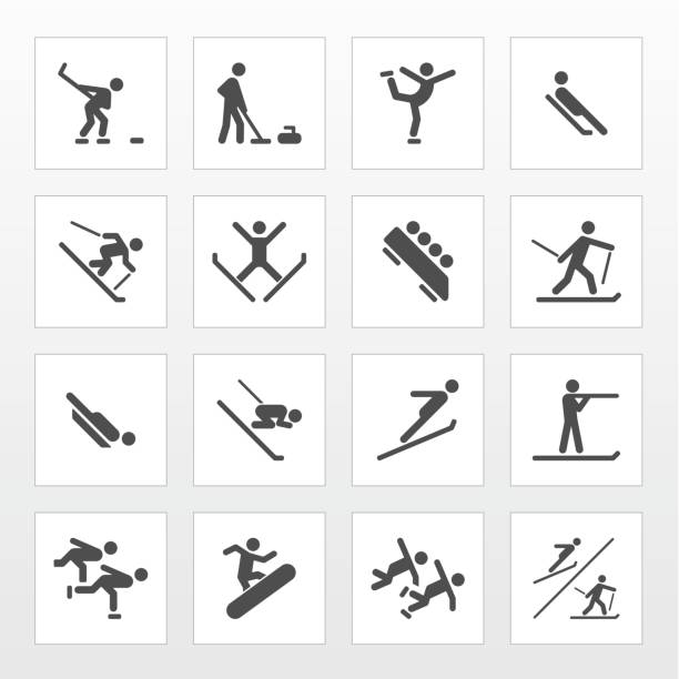 зимний спорт пиктограммы - skiing ski ski jumping winter sport stock illustrations