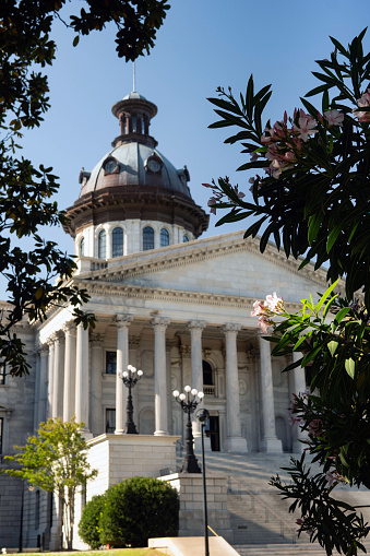 A vertical composition of the Capital Statehouse Dome in Columbia South Carolina