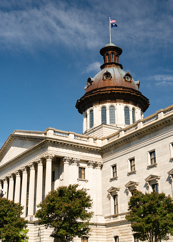 A vertical composition  of the state house building in Columbia South Carolina