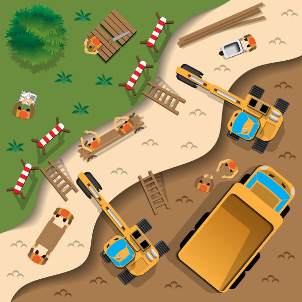 работа в карьере. - construction worker earth mover truck quarry stock illustrations