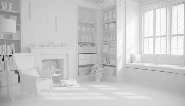 istock 3d render of beautiful clean interior with white walls 967534838