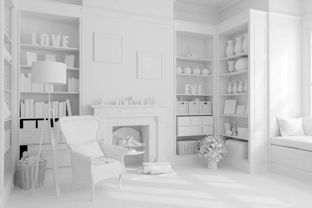 istock 3d render of beautiful clean interior with white walls 967534916