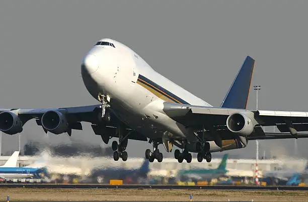 A Boeing 747 is taking off