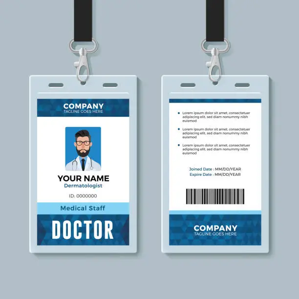 Vector illustration of Doctor ID card. Medical identity badge design template