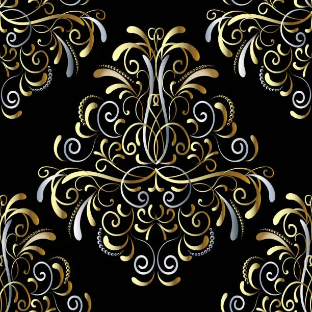 Vector illustration of Damask seamless pattern. Vector floral background wallpaper. Vin