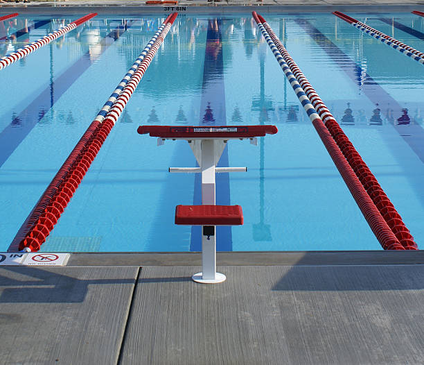 istock Red starting block in swim lane 96754864